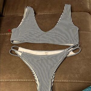 Striped Black and White Kids One Piece